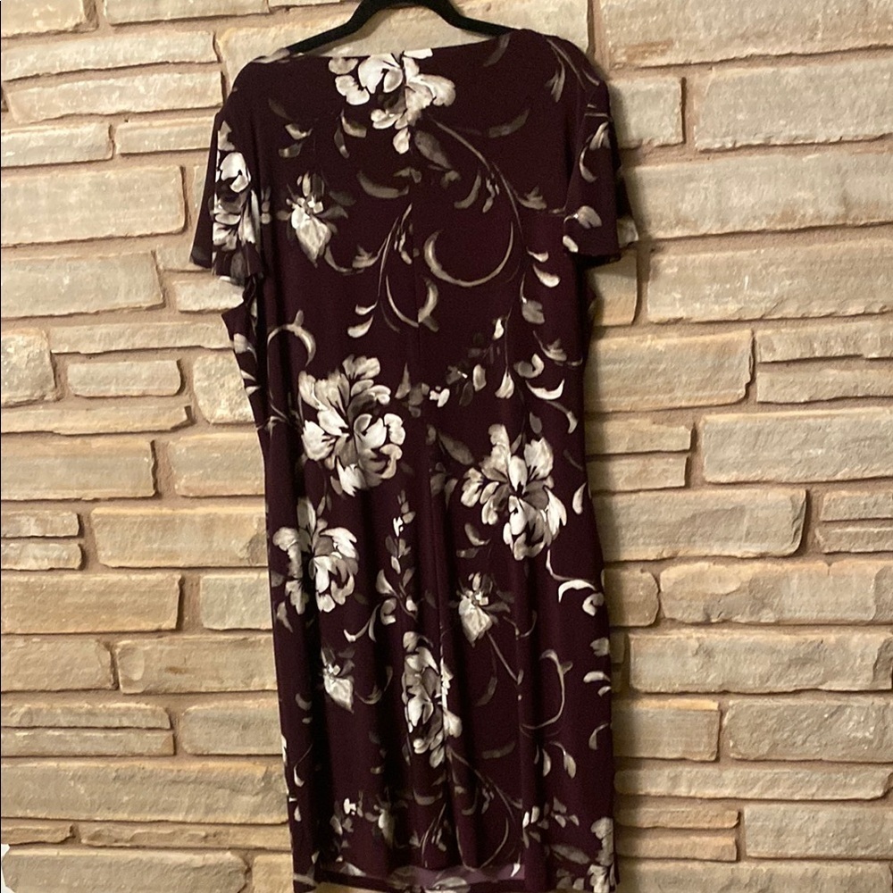Ralph Lauren Floral Flutter Sleeve Ruched Jersey Dress Plum/ Grey Size 20W - Picture 8 of 11